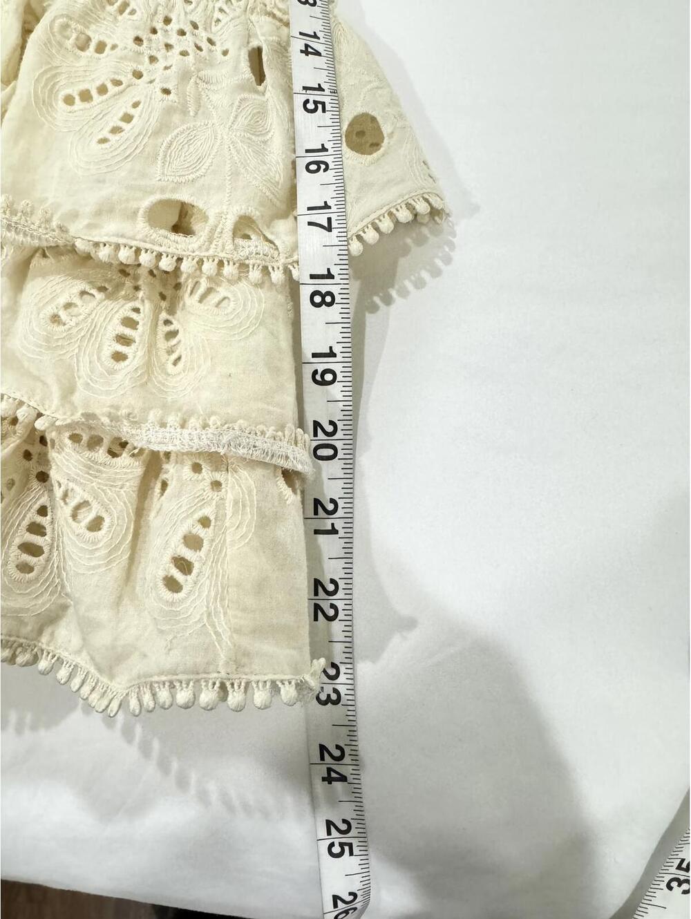 Vestique Cream Eyelet Lace Tiered Boho Cottagecore Mini Dress Medium - Picture 9 of 9